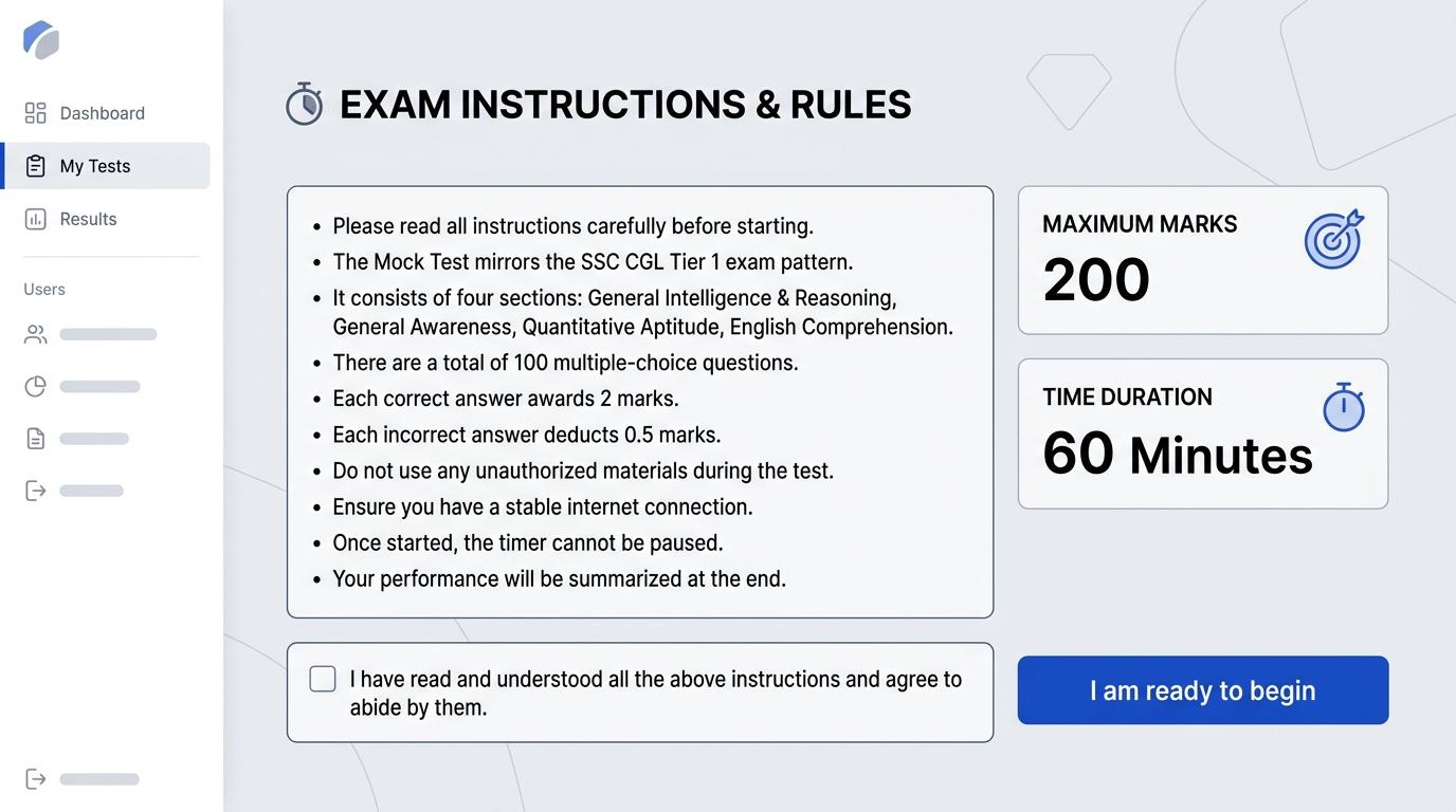 SSC CGL Mock Test Exam Instructions Panel