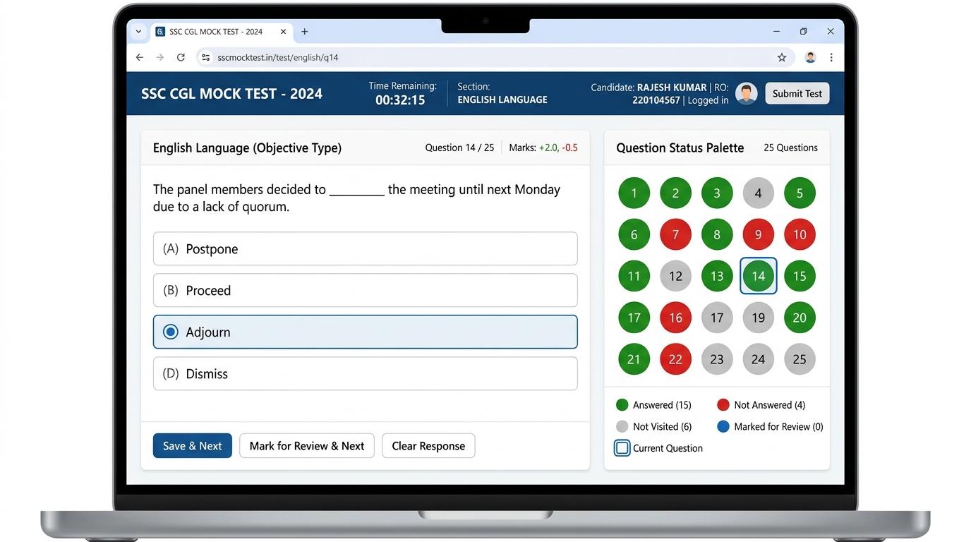 SSC CGL Mock Test Play Question Screen