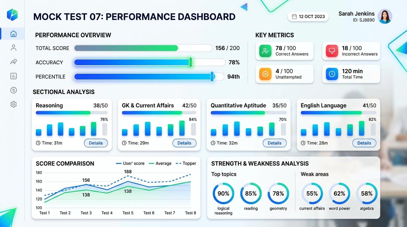 SSC CGL Mock Test Performance Scorecard Analysis