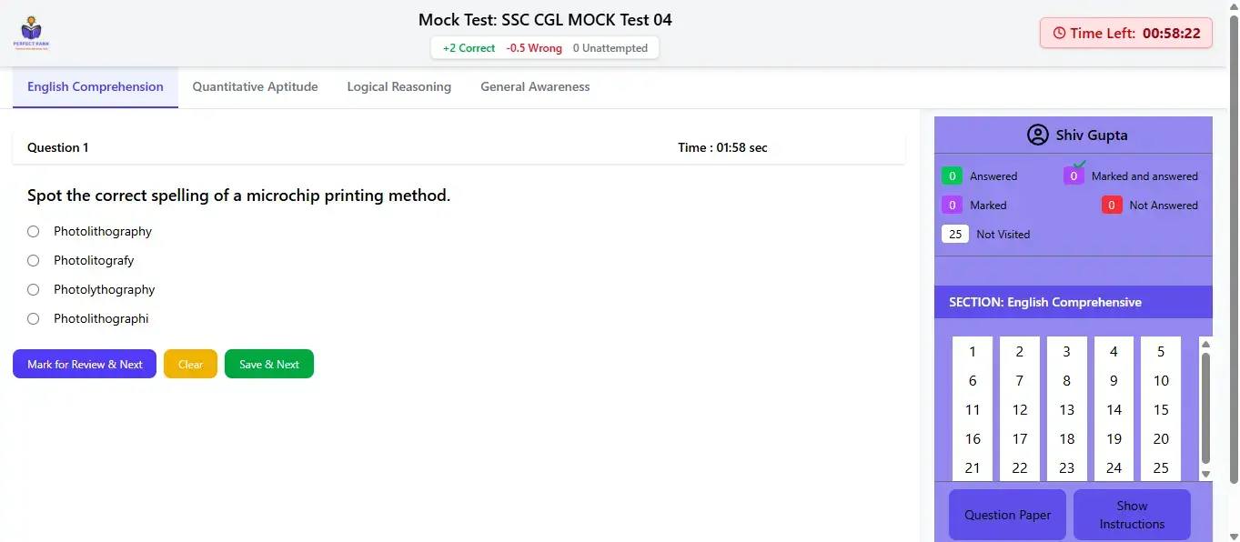 SSC CGL Mock Test Free in Hindi 2026 interface